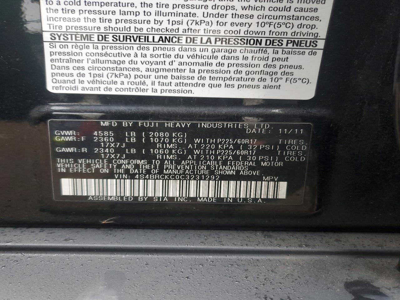 2012 SUBARU OUTBACK 2.5I LIMITED photo 12