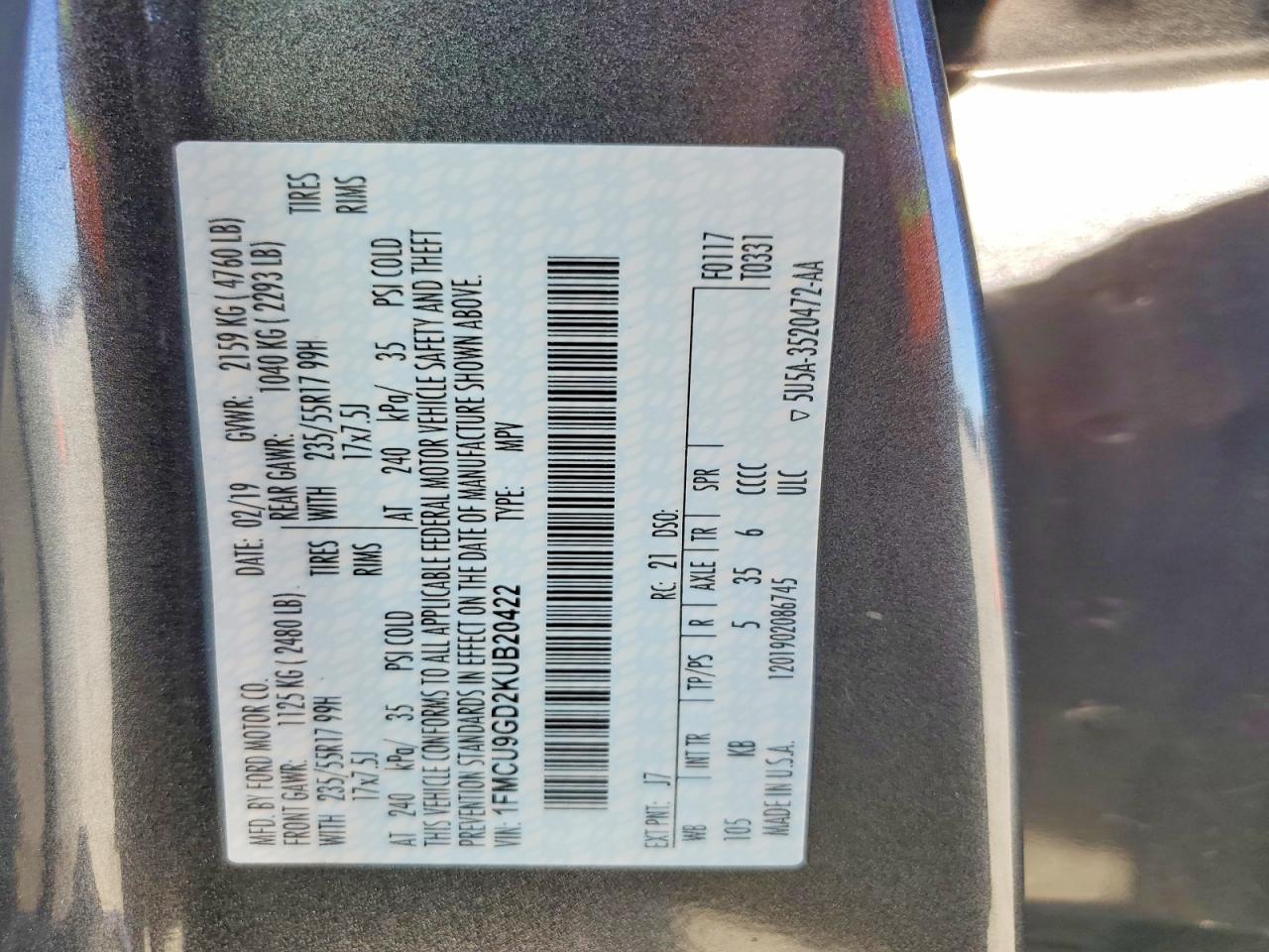 2019 FORD ESCAPE SE photo 37