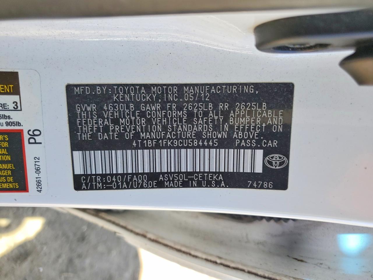 2012 TOYOTA CAMRY L photo 23