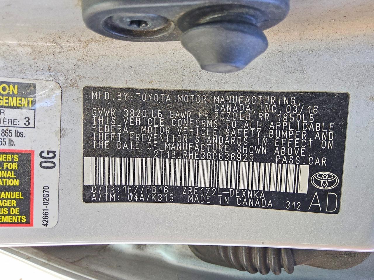 2016 TOYOTA COROLLA LE photo 12