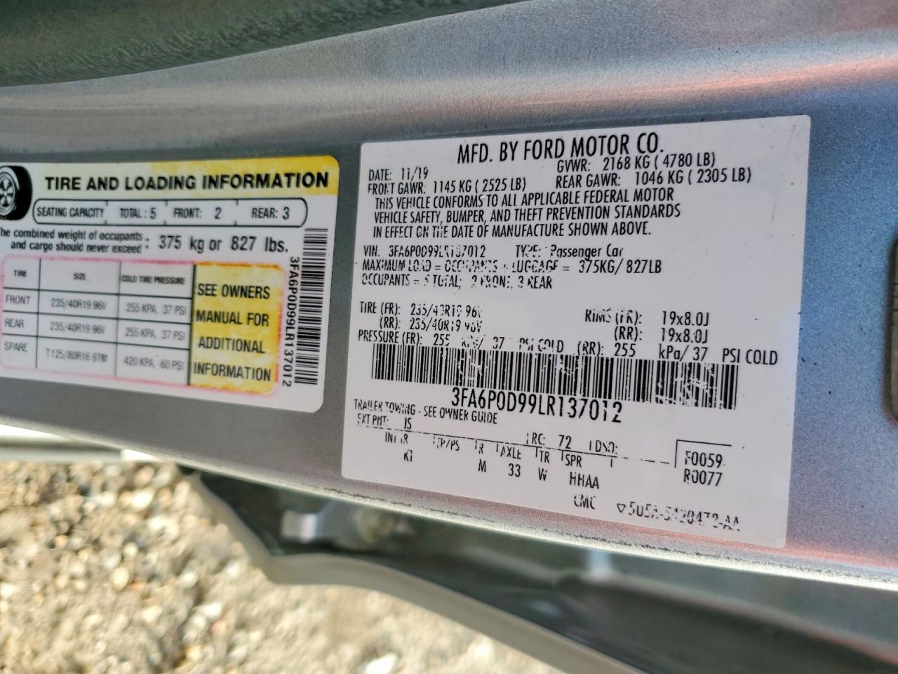 2020 FORD FUSION TITANIUM photo 12