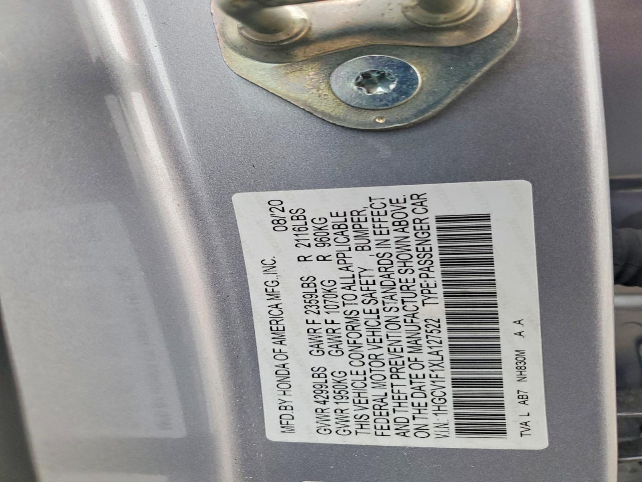 2020 HONDA ACCORD LX photo 23