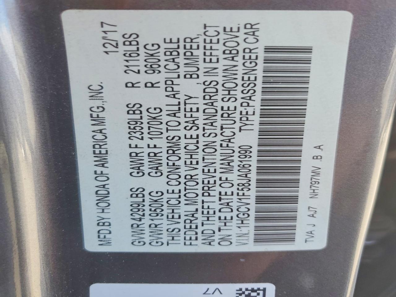 2018 HONDA ACCORD EXL photo 23