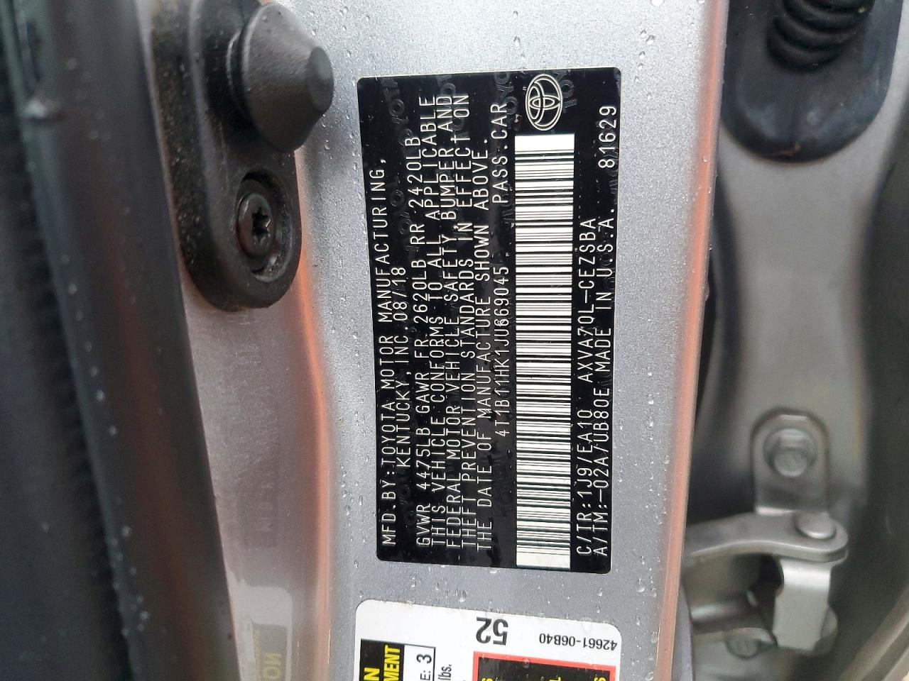2018 TOYOTA CAMRY L photo 12