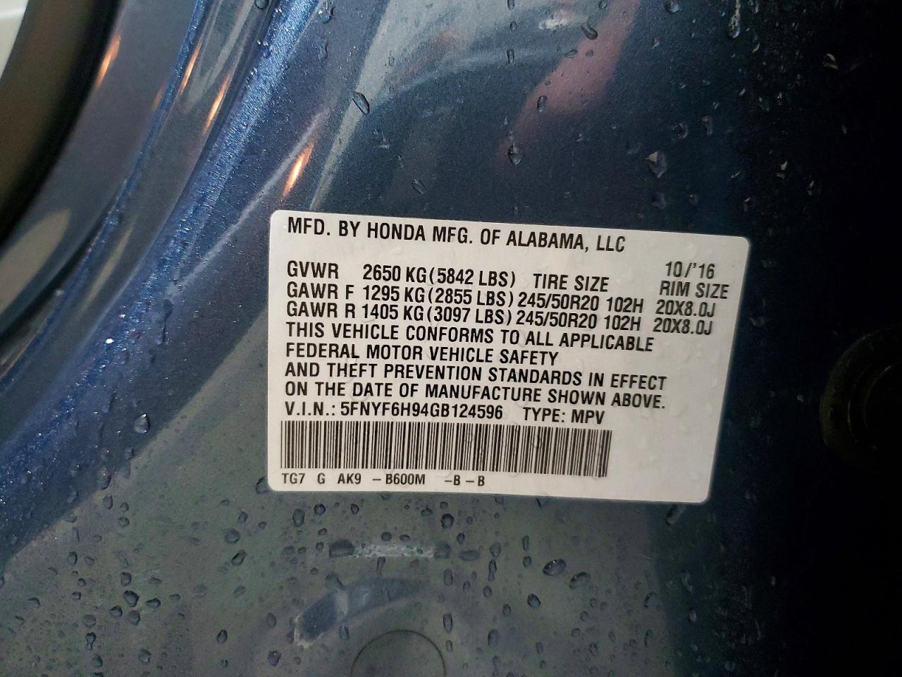 2016 HONDA PILOT TOURING photo 23