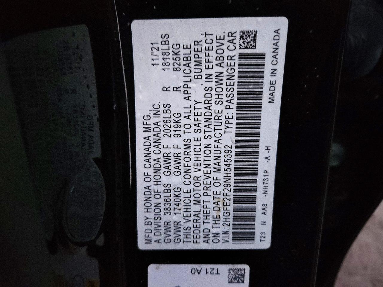 2022 HONDA CIVIC LX photo 34