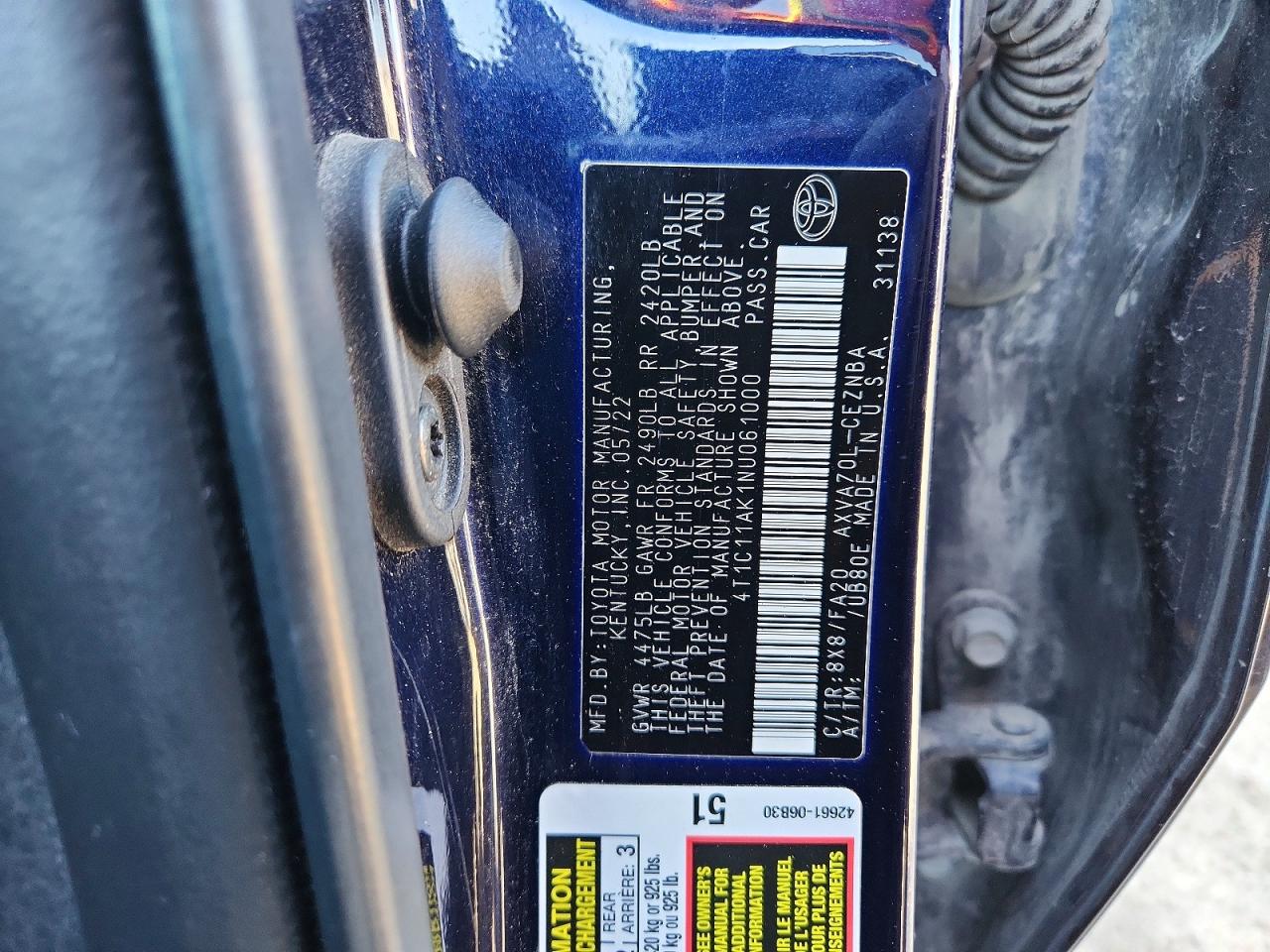 2022 TOYOTA CAMRY LE photo 12