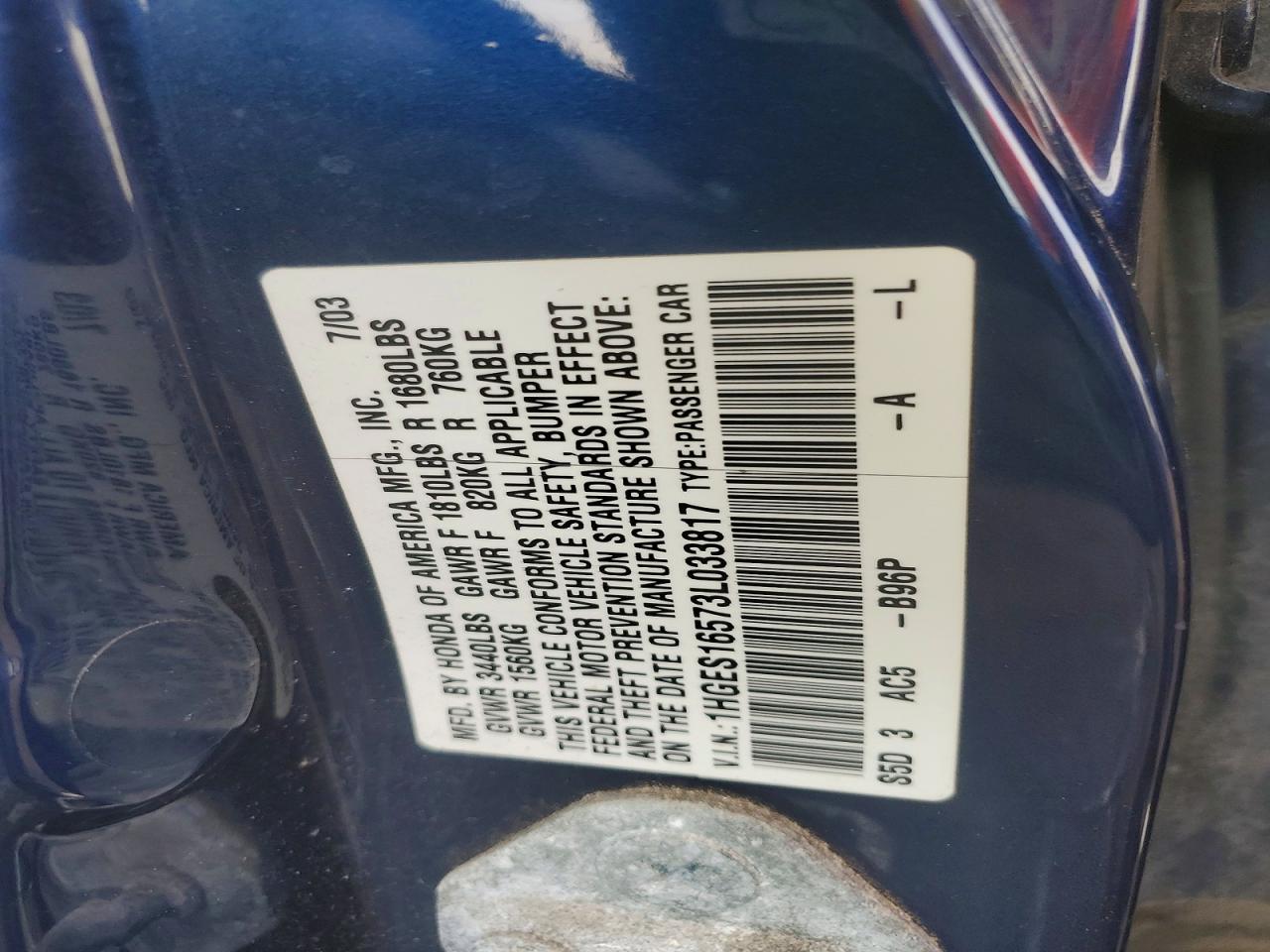 2003 HONDA CIVIC LX photo 12
