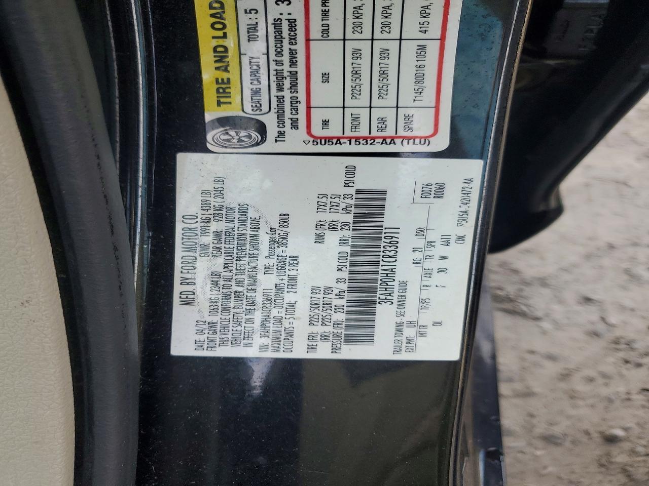2012 FORD FUSION SE photo 12