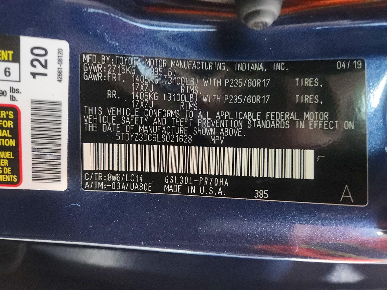 2020 TOYOTA SIENNA XLE 8-PASSENGER photo 27