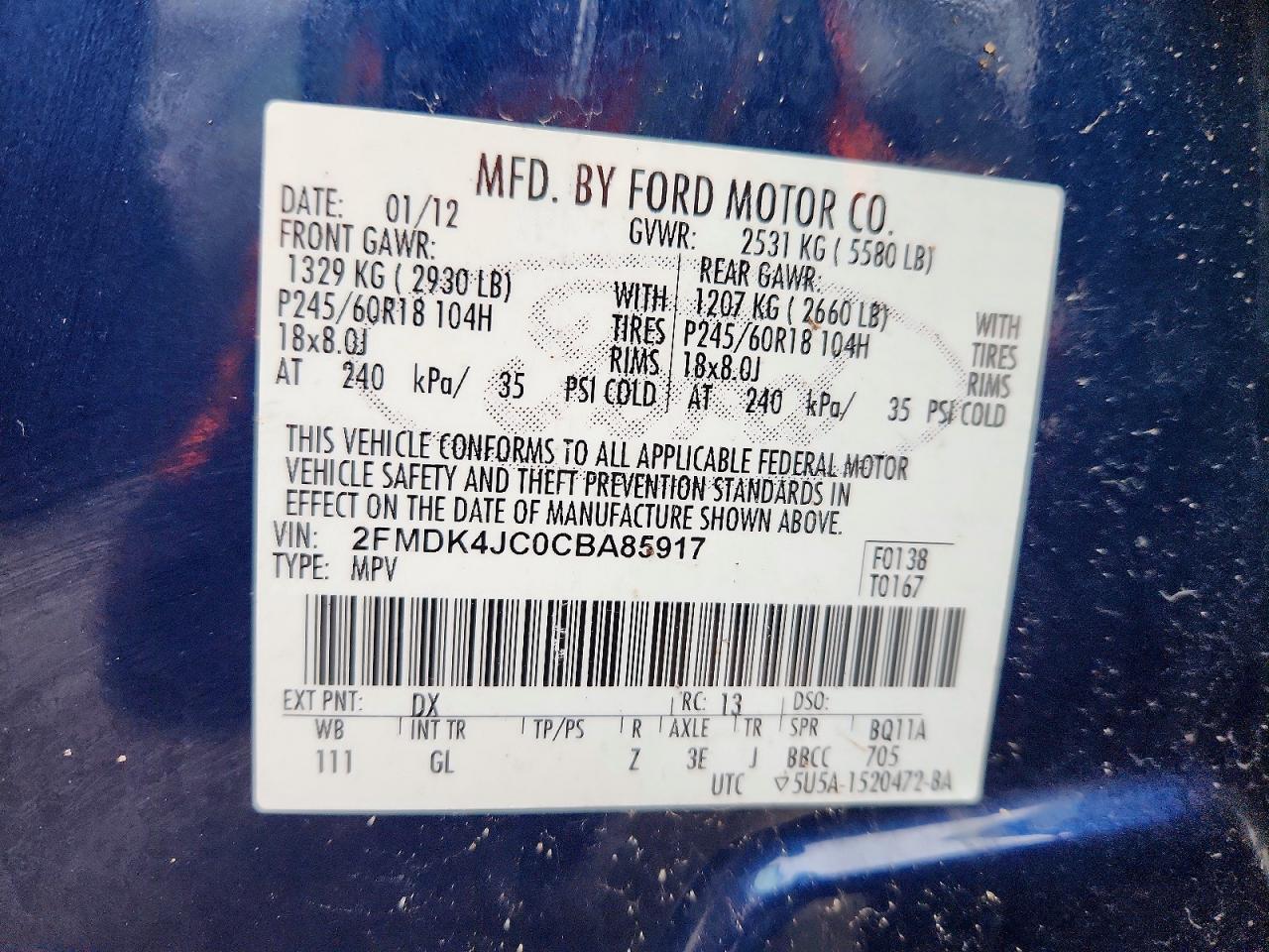 2012 FORD EDGE SEL photo 13