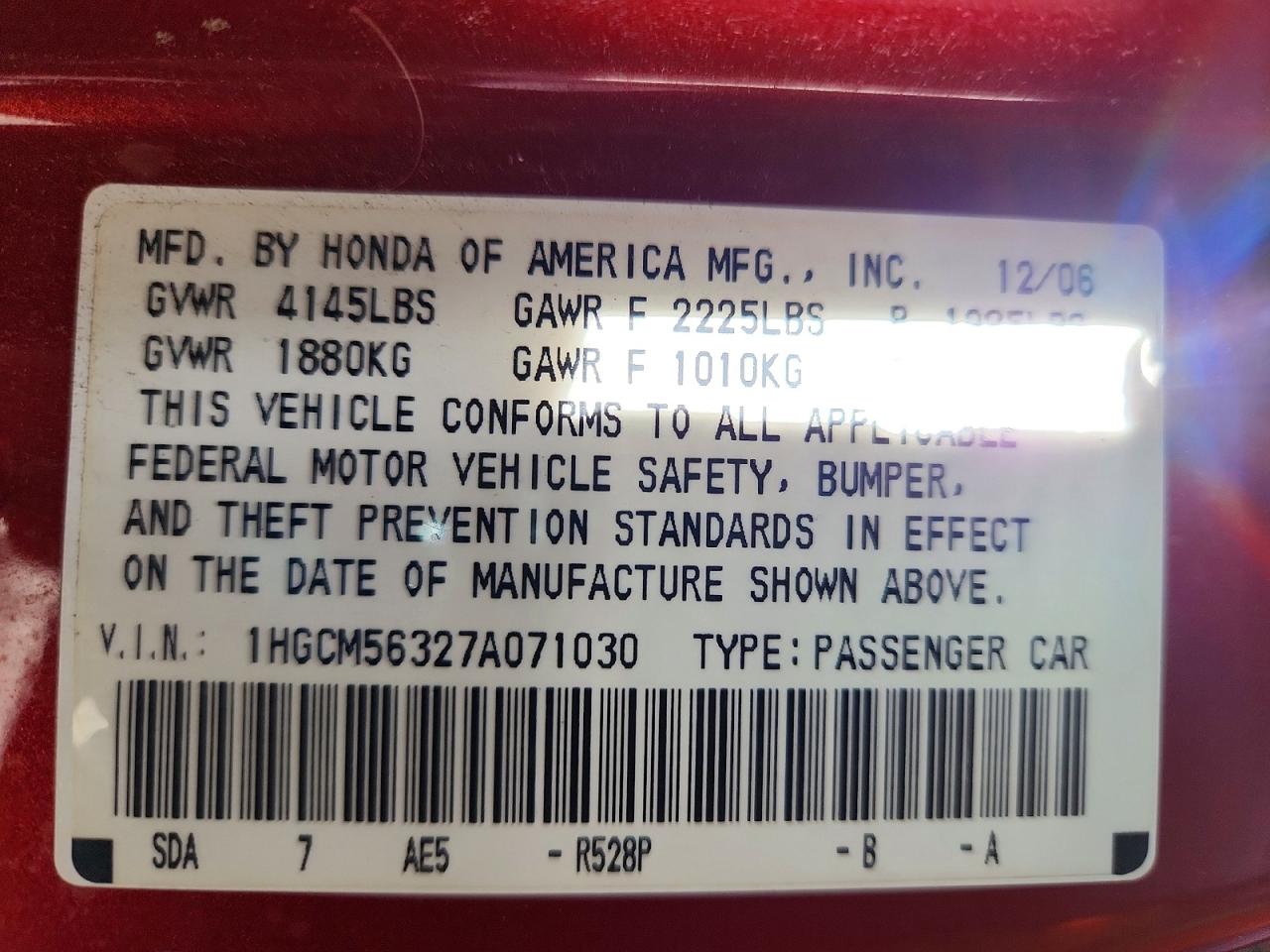 2007 HONDA ACCORD SE photo 23