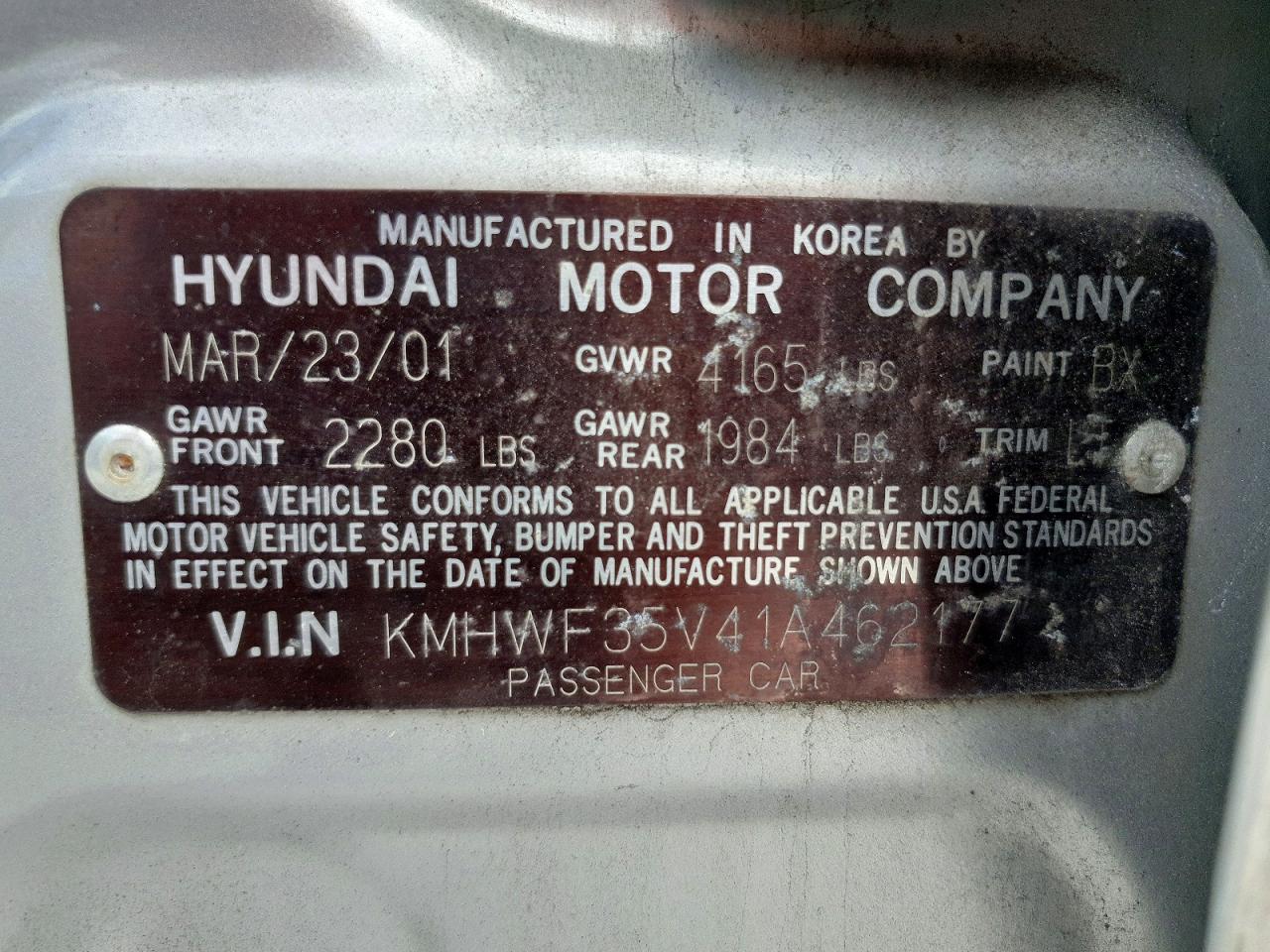 2001 HYUNDAI SONATA GLS photo 23