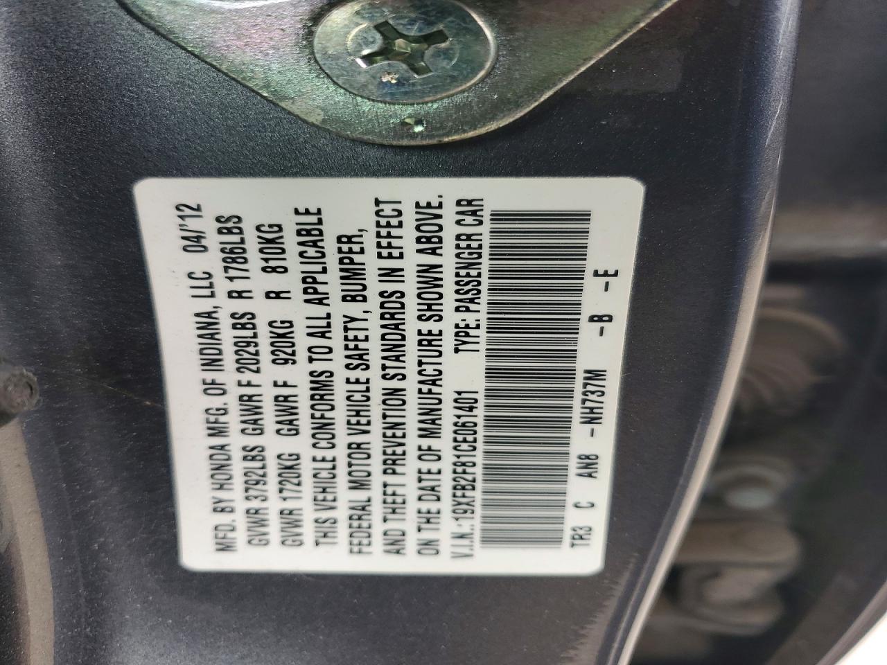 2012 HONDA CIVIC EX photo 23