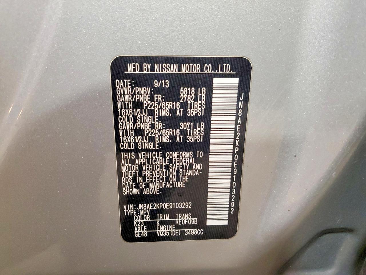 2014 NISSAN QUEST 3.5 S photo 13