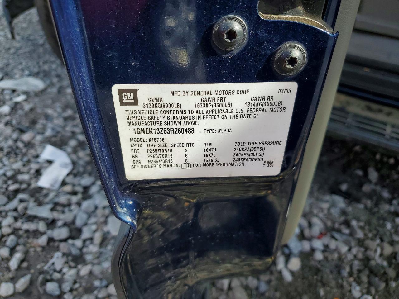 2003 CHEVROLET TAHOE K1500 photo 12