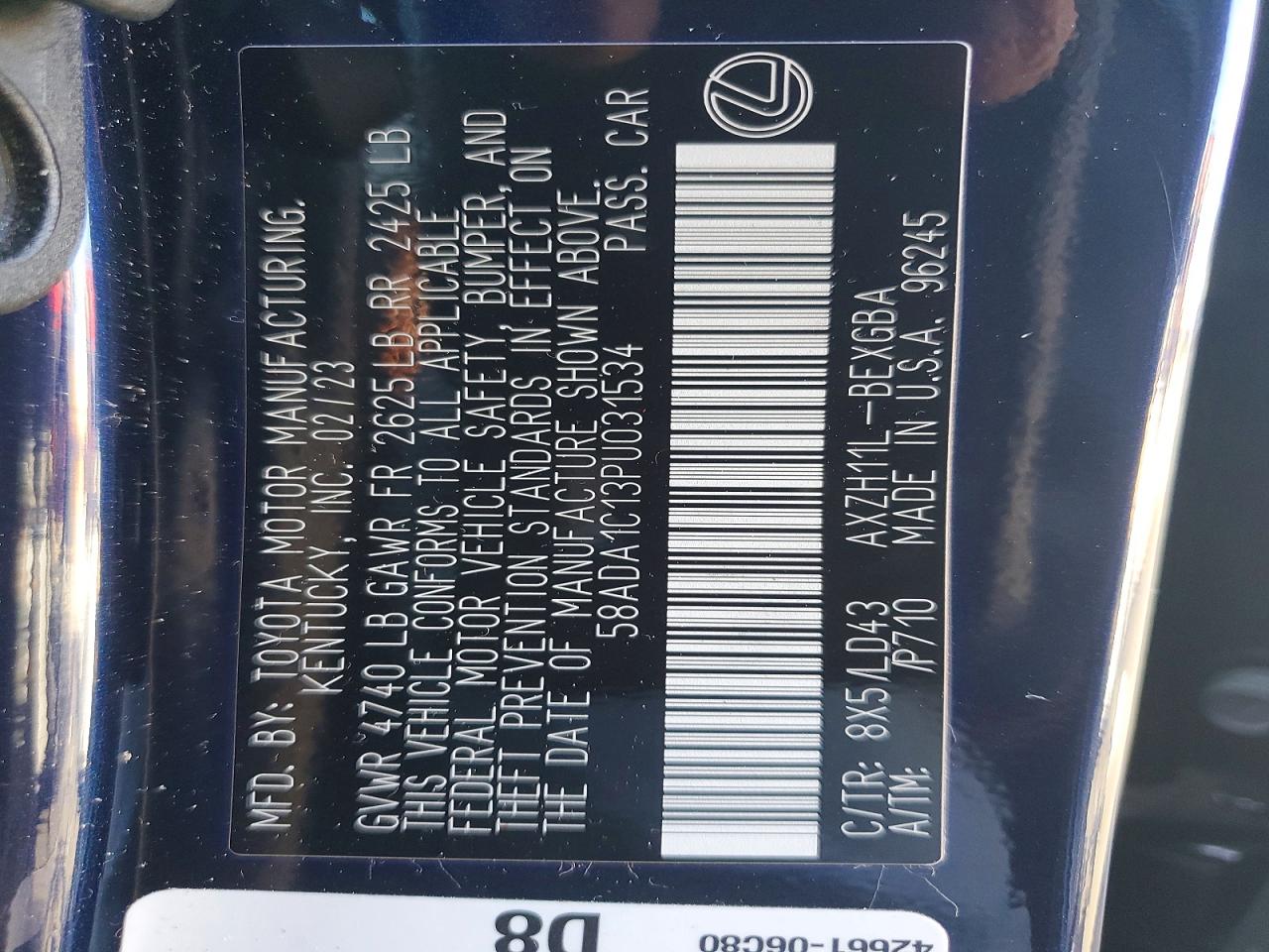 2023 LEXUS ES 300H BASE photo 12