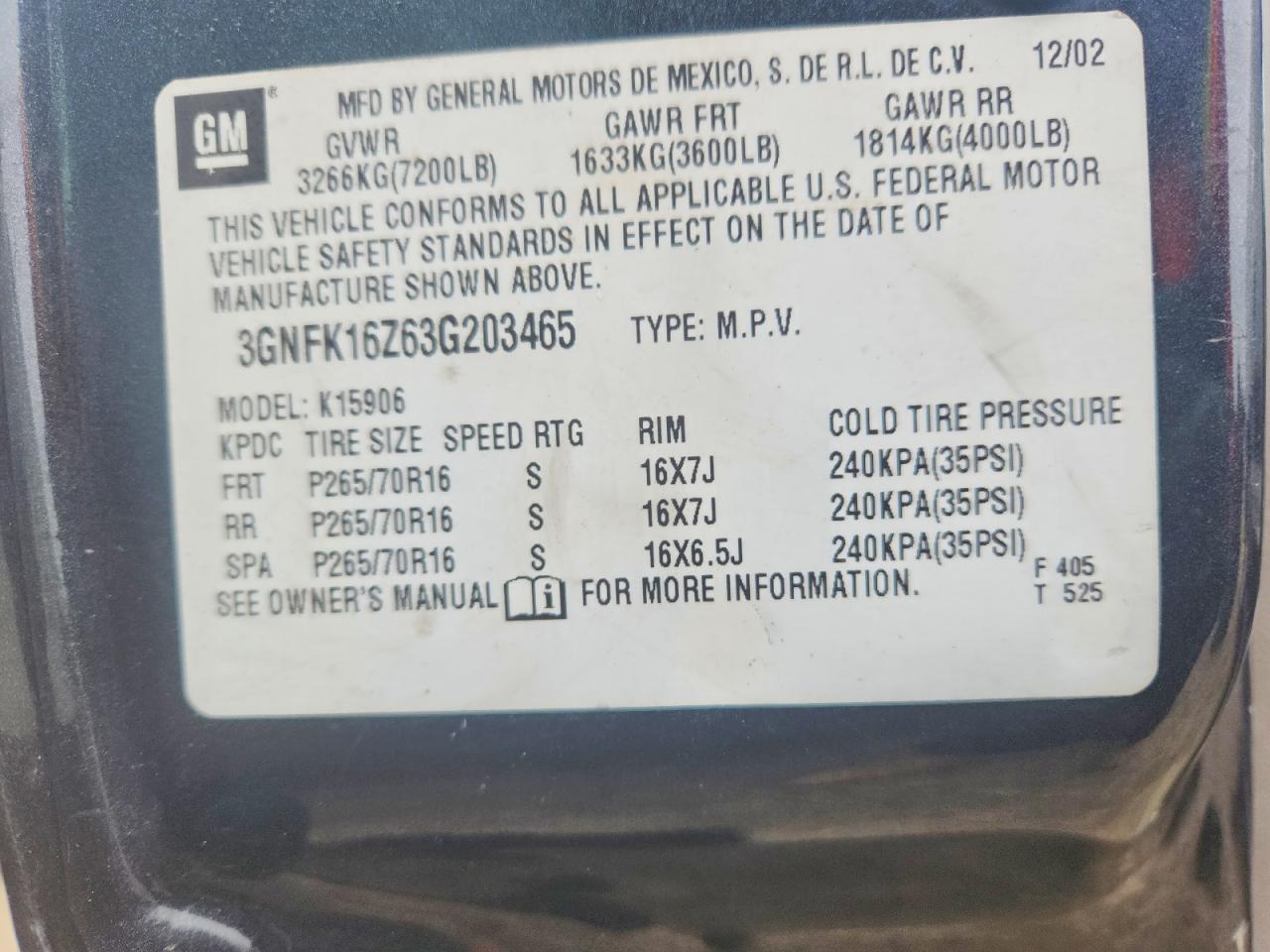 2003 CHEVROLET SUBURBAN K1500 photo 25