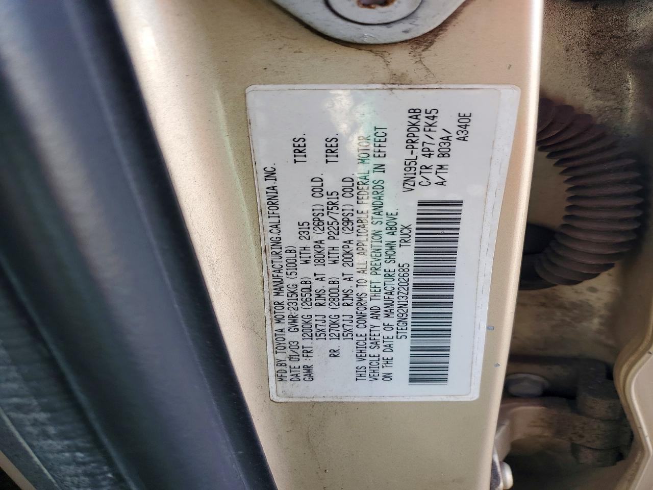 2003 TOYOTA TACOMA DOUBLE CAB PRERUNNER photo 13