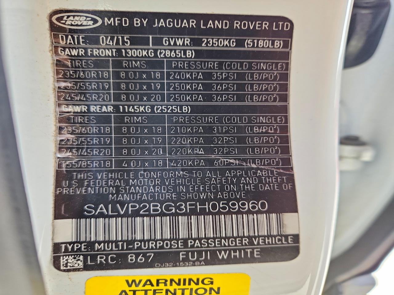 2015 LAND ROVER RANGE ROVER EVOQUE PURE PLUS photo 40