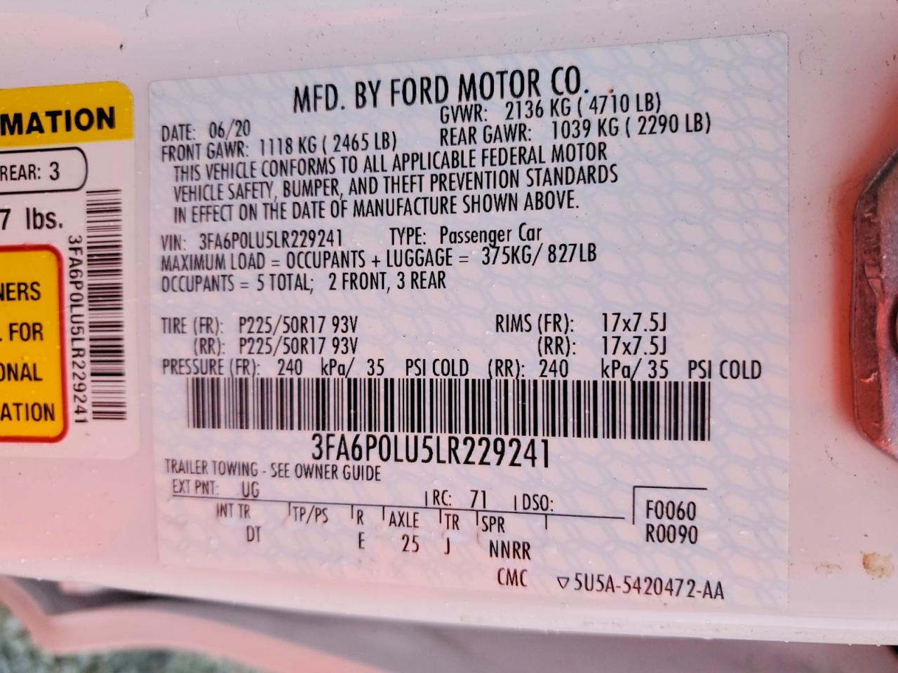 2020 FORD FUSION SE photo 37