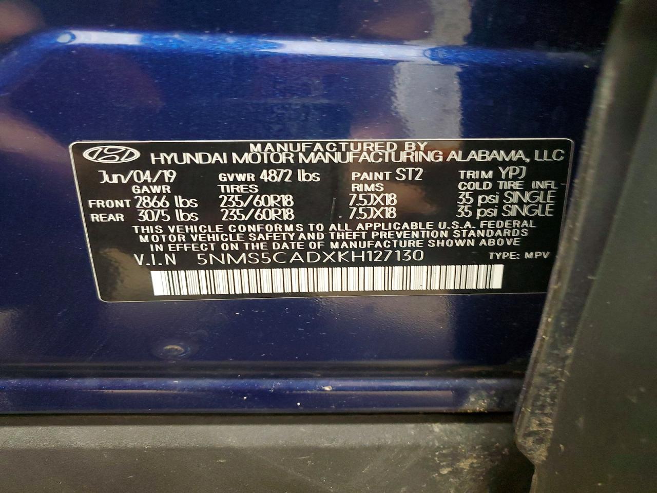 2019 HYUNDAI SANTA FE LIMITED 2.4L photo 27