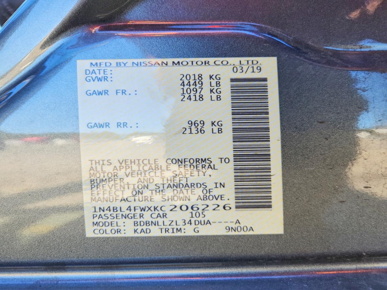 2019 NISSAN ALTIMA PLATINUM photo 12