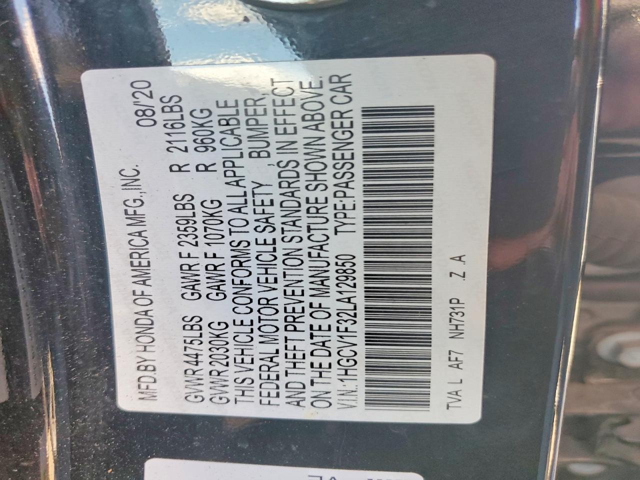 2020 HONDA ACCORD SPORT photo 12