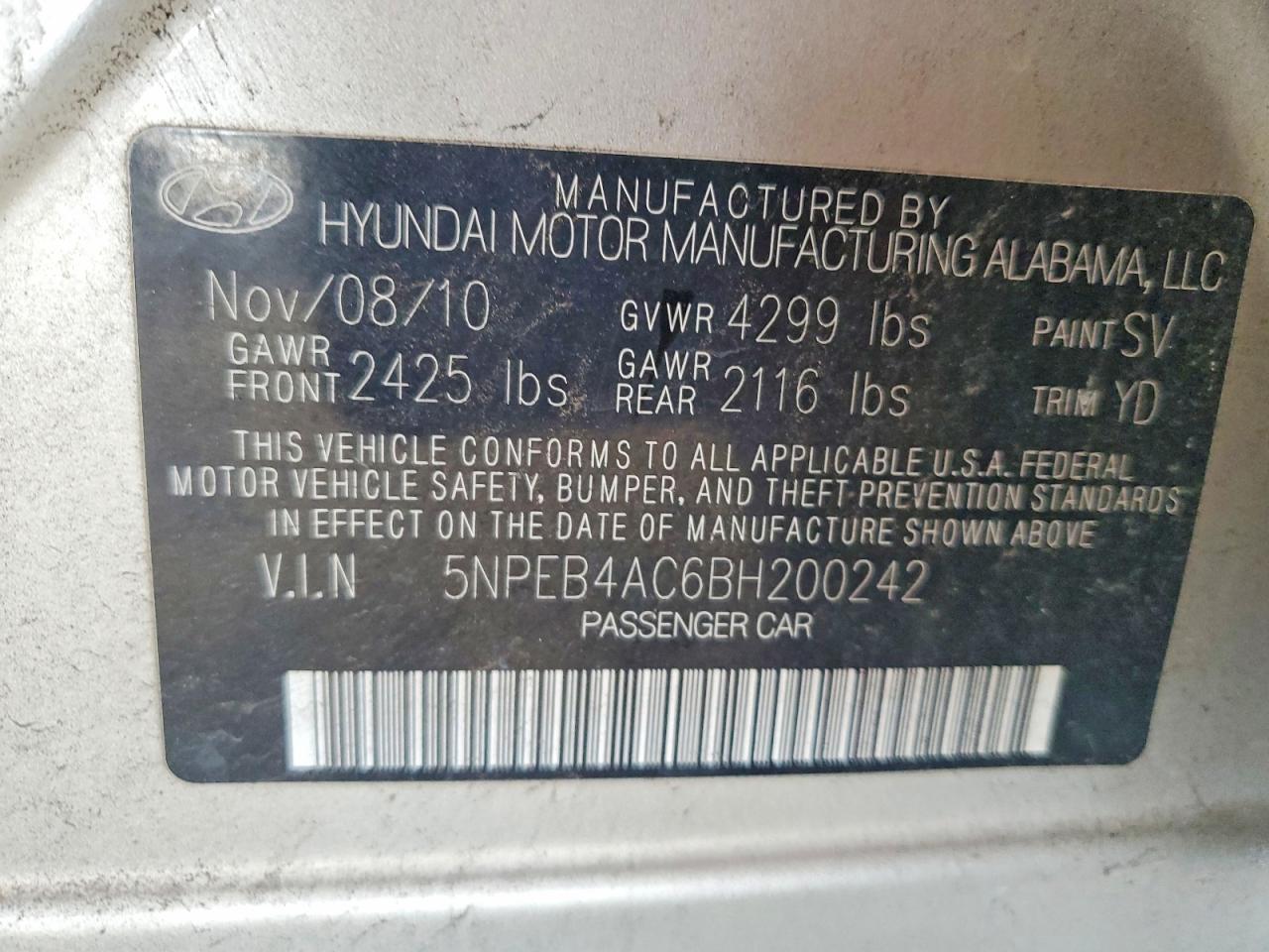 2011 HYUNDAI SONATA GLS photo 12