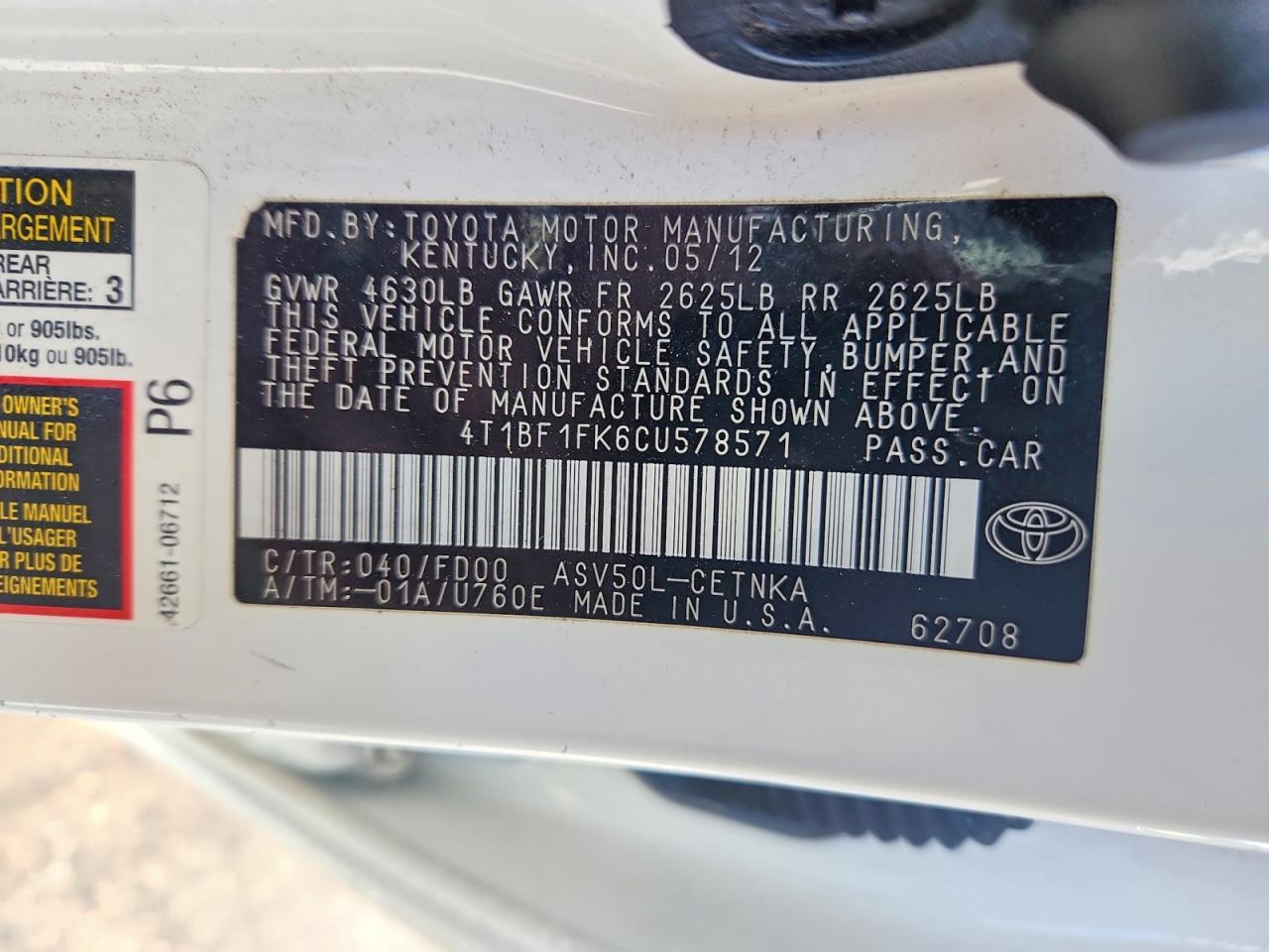 2012 TOYOTA CAMRY LE photo 12