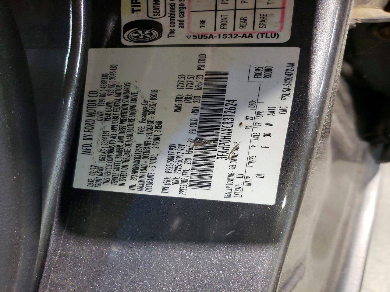 2012 FORD FUSION SE photo 13