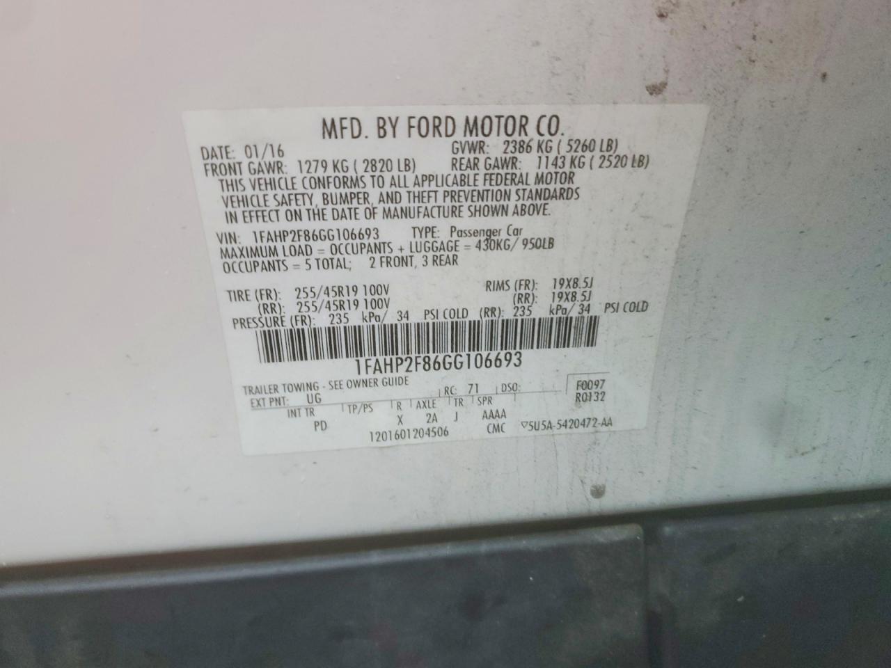 2016 FORD TAURUS LIMITED photo 12