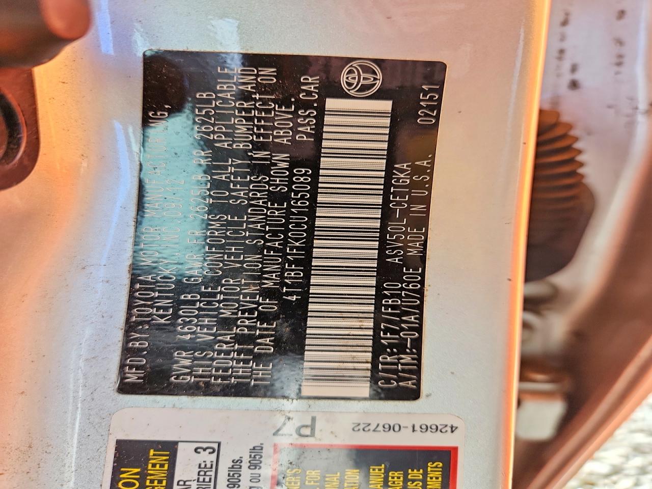 2012 TOYOTA CAMRY BASE photo 23