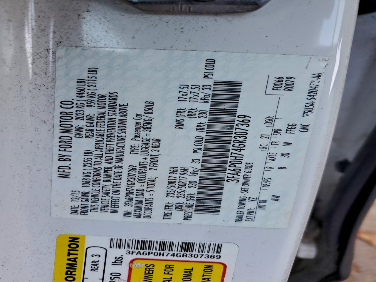 2016 FORD FUSION SE photo 34