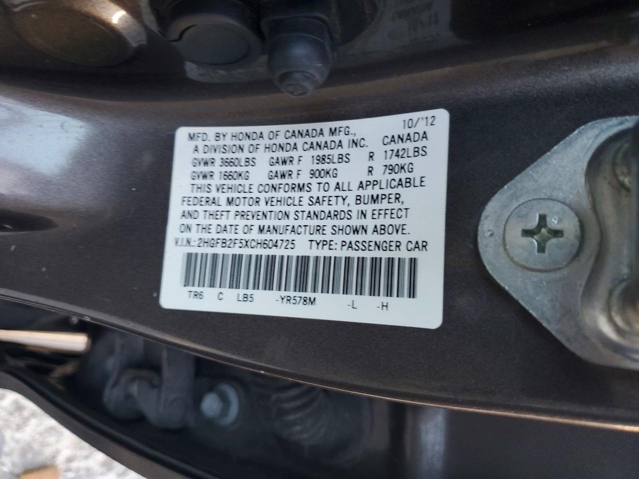 2012 HONDA CIVIC LX photo 23