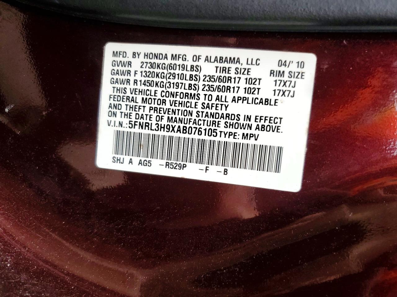 2010 HONDA ODYSSEY TOURING photo 13