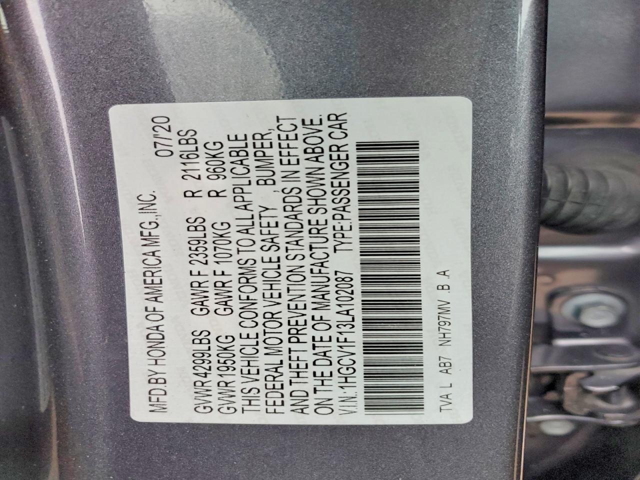 2020 HONDA ACCORD LX photo 23