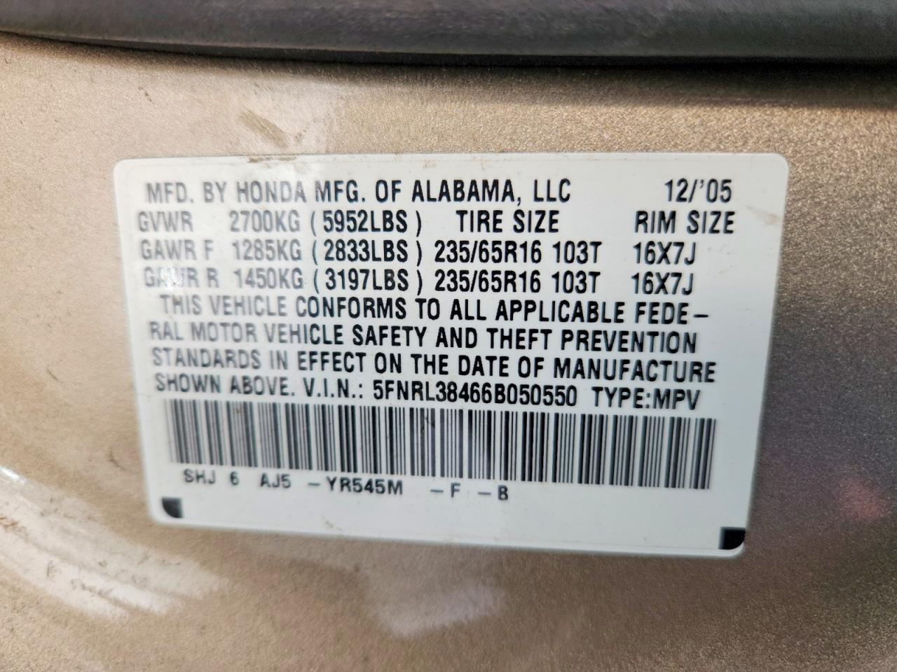 2006 HONDA ODYSSEY EX photo 25
