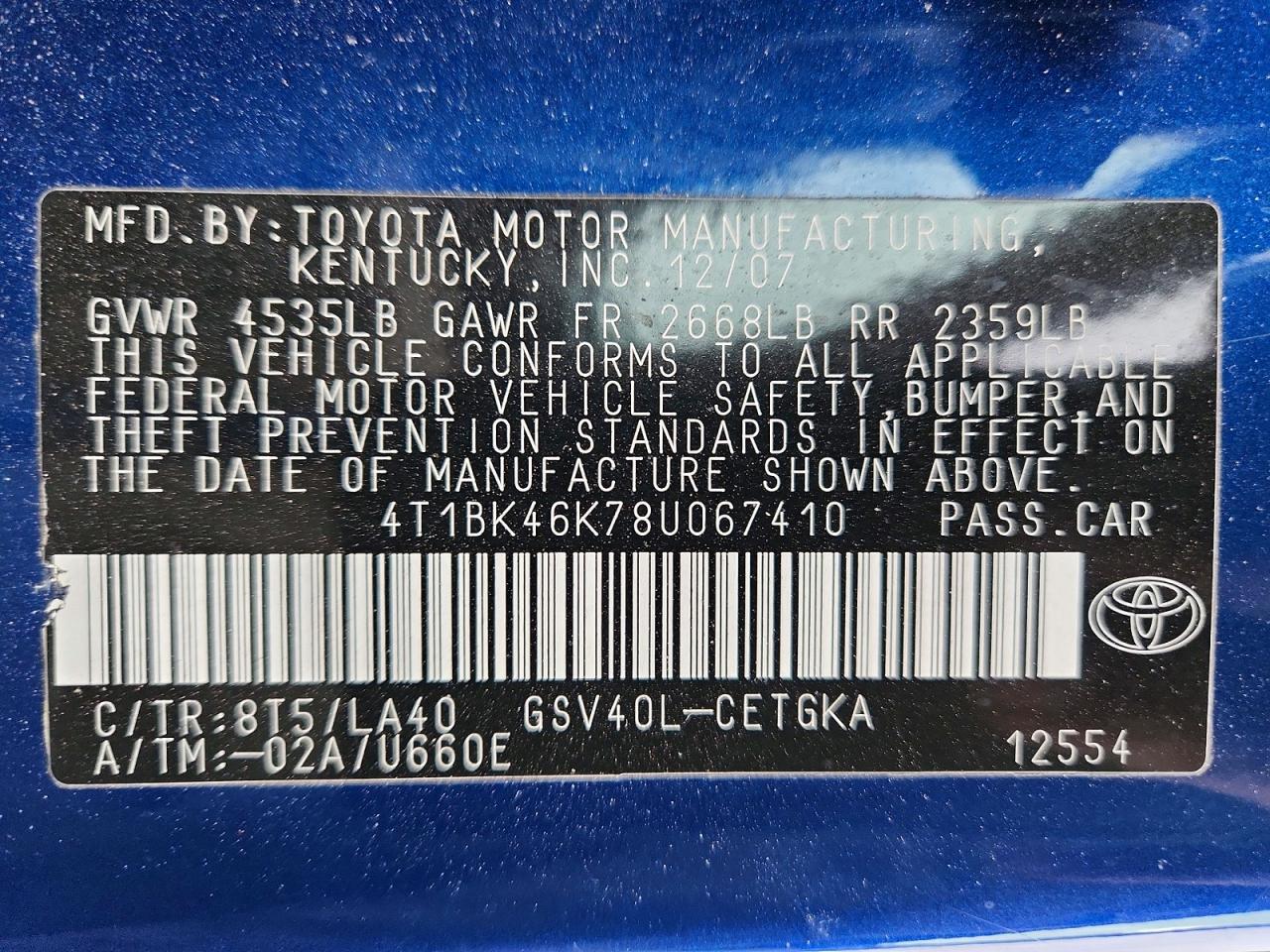 2008 TOYOTA CAMRY XLE V6 photo 12