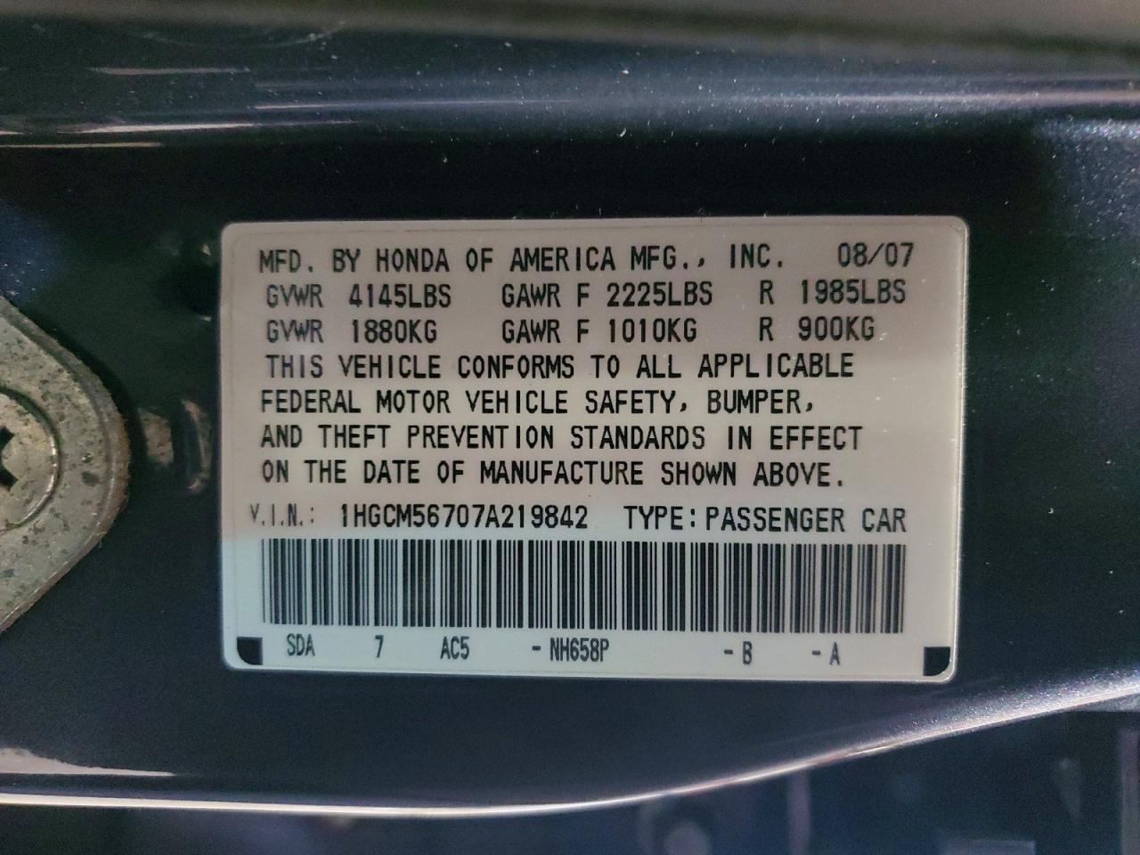 2007 HOND ACCORD EX photo 37