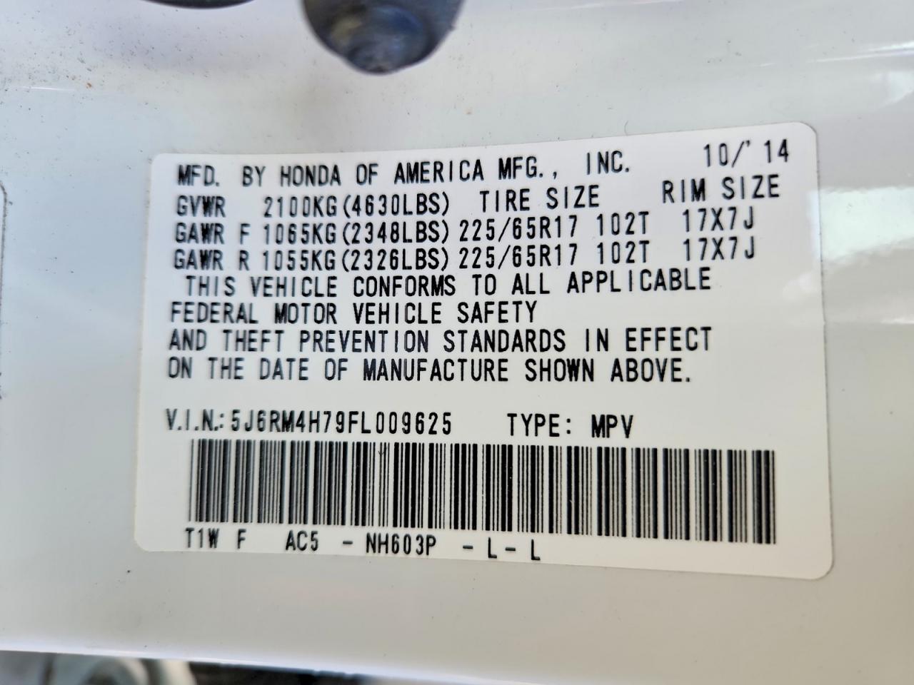 2015 HONDA CR-V EXL photo 14