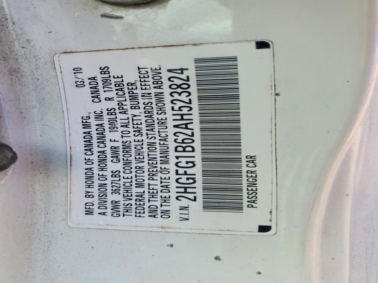 2010 HONDA CIVIC LX photo 12