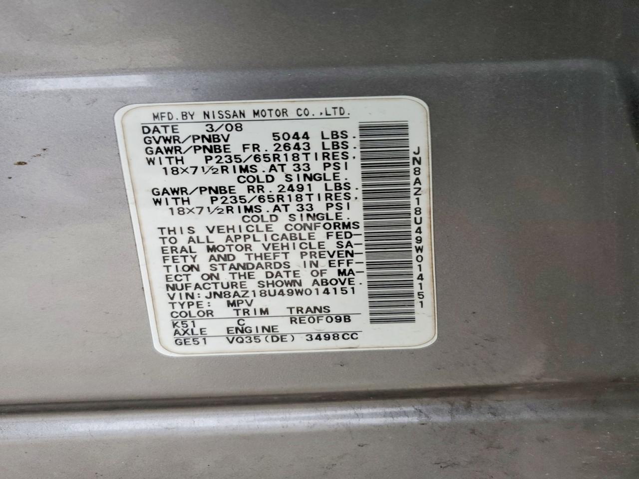 2009 NISSAN MURANO photo 37