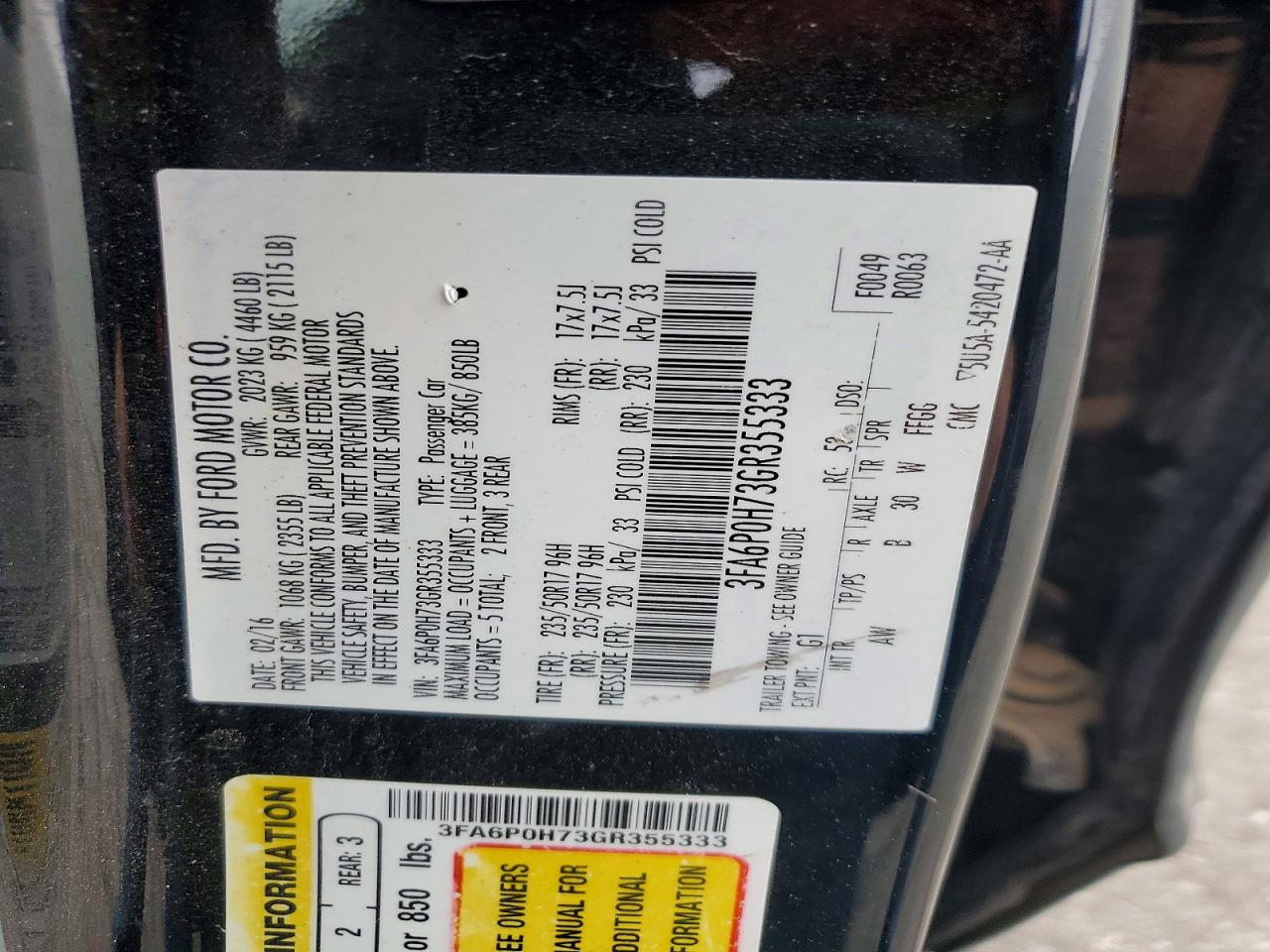 2016 FORD FUSION SE photo 25
