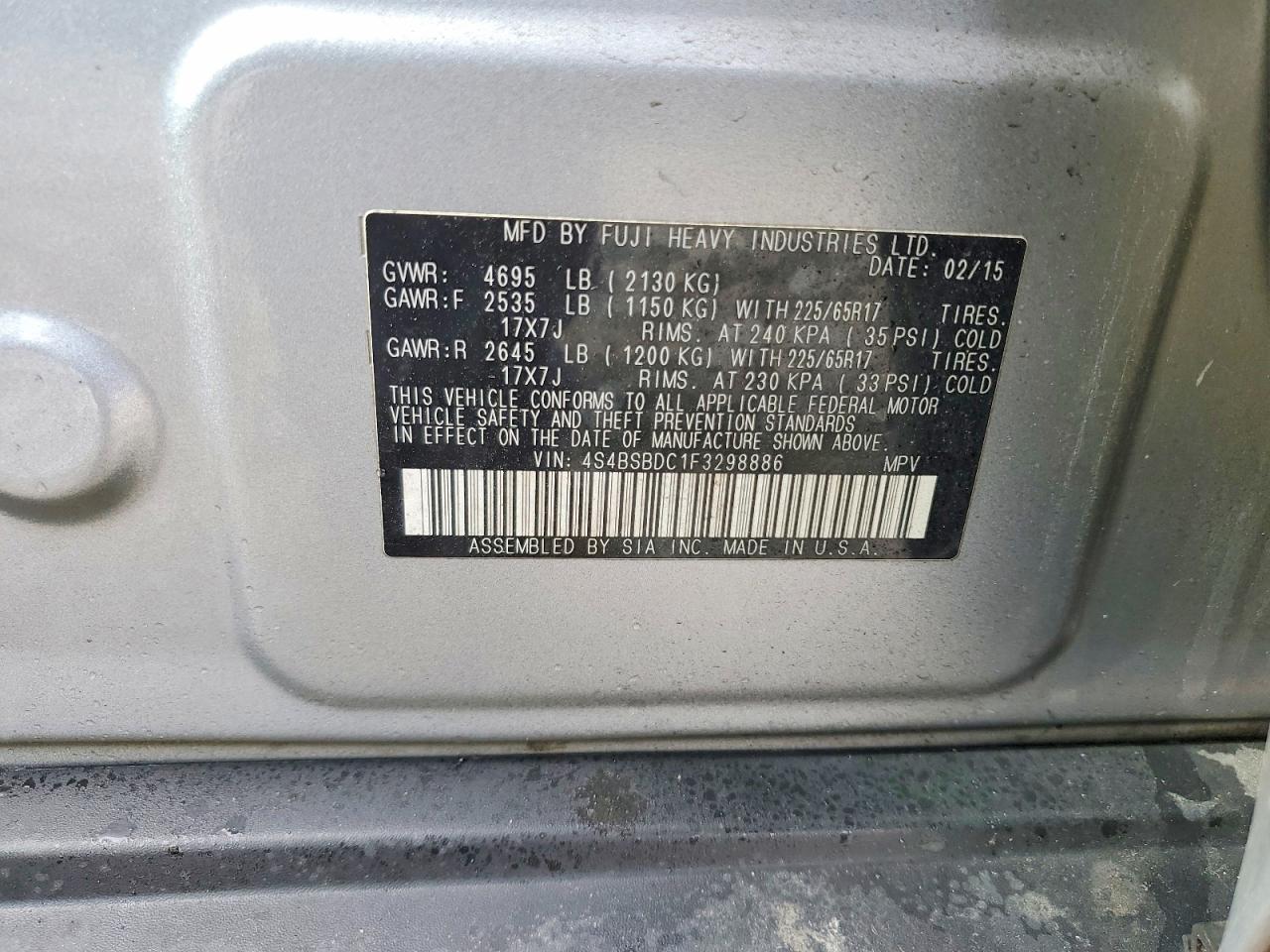 2015 SUBARU OUTBACK 2.5I PREMIUM photo 25