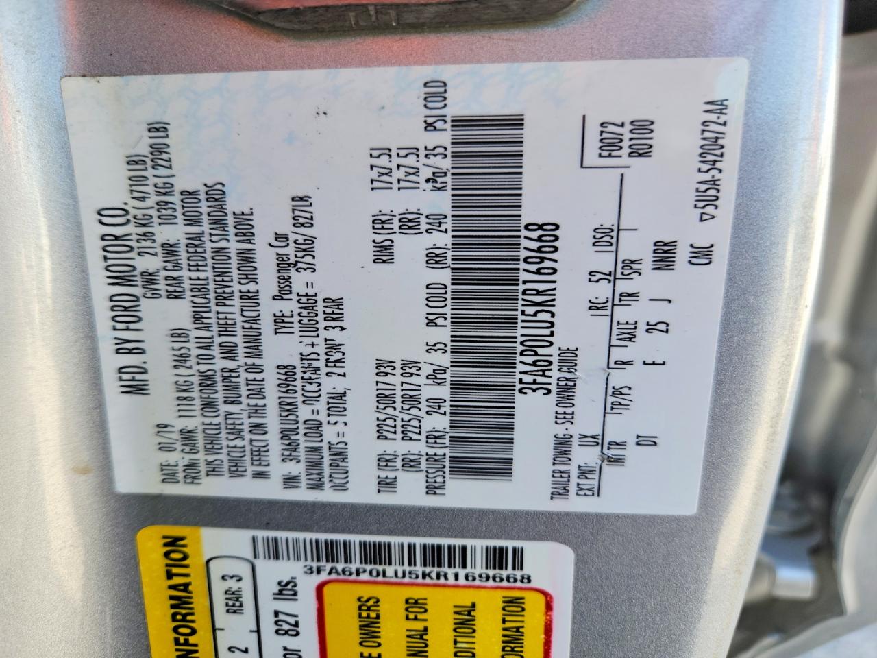 2019 FORD FUSION SE photo 23