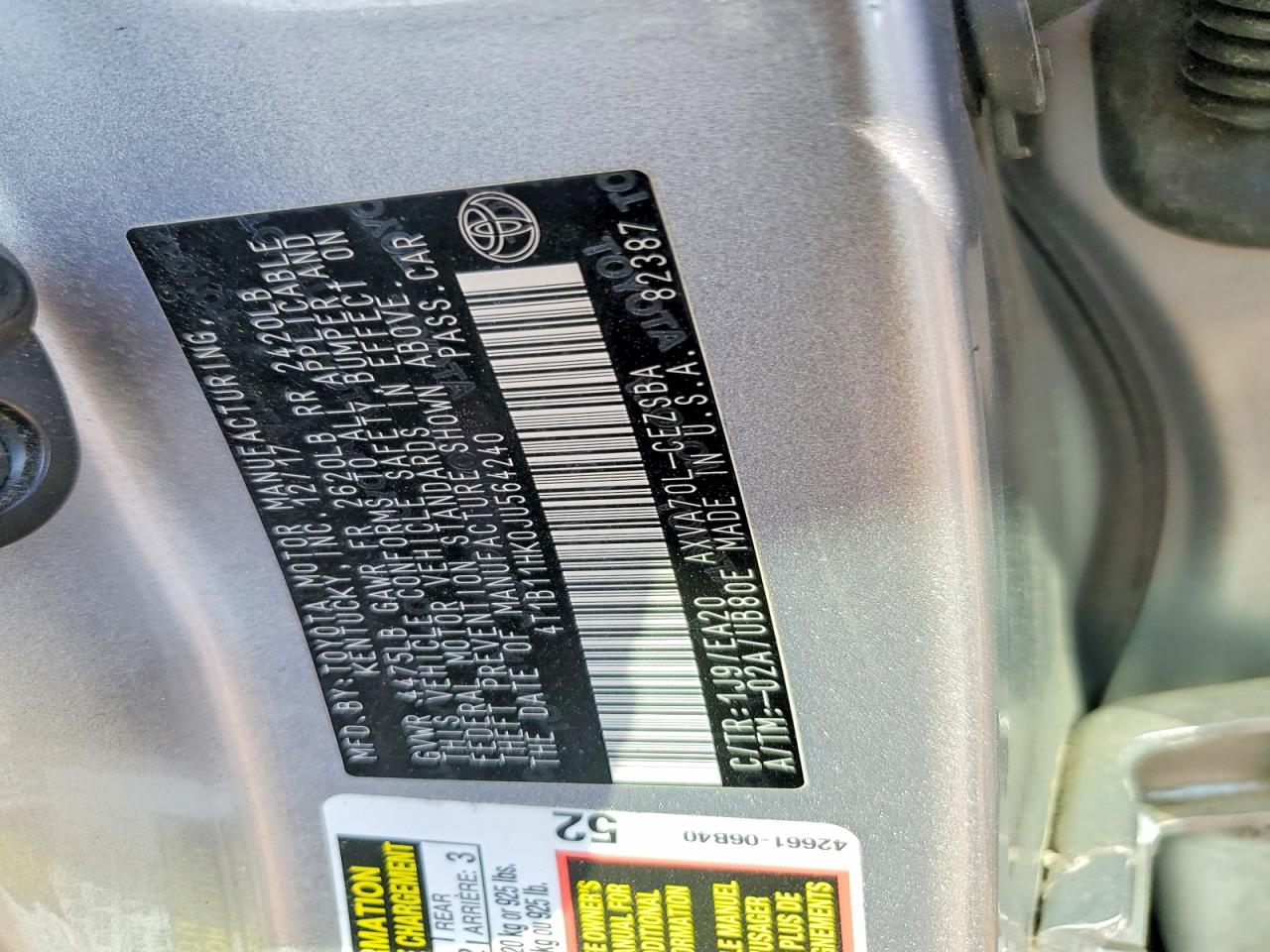 2018 TOYOTA CAMRY L photo 34