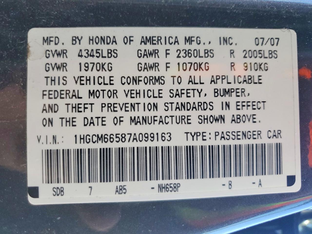 2007 HONDA ACCORD EX photo 13