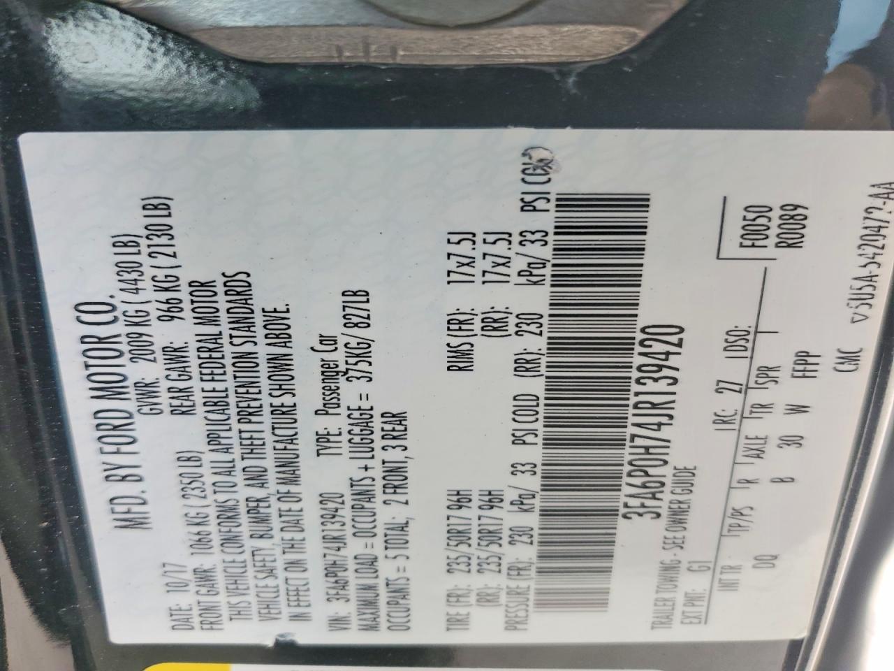 2018 FORD FUSION SE photo 13