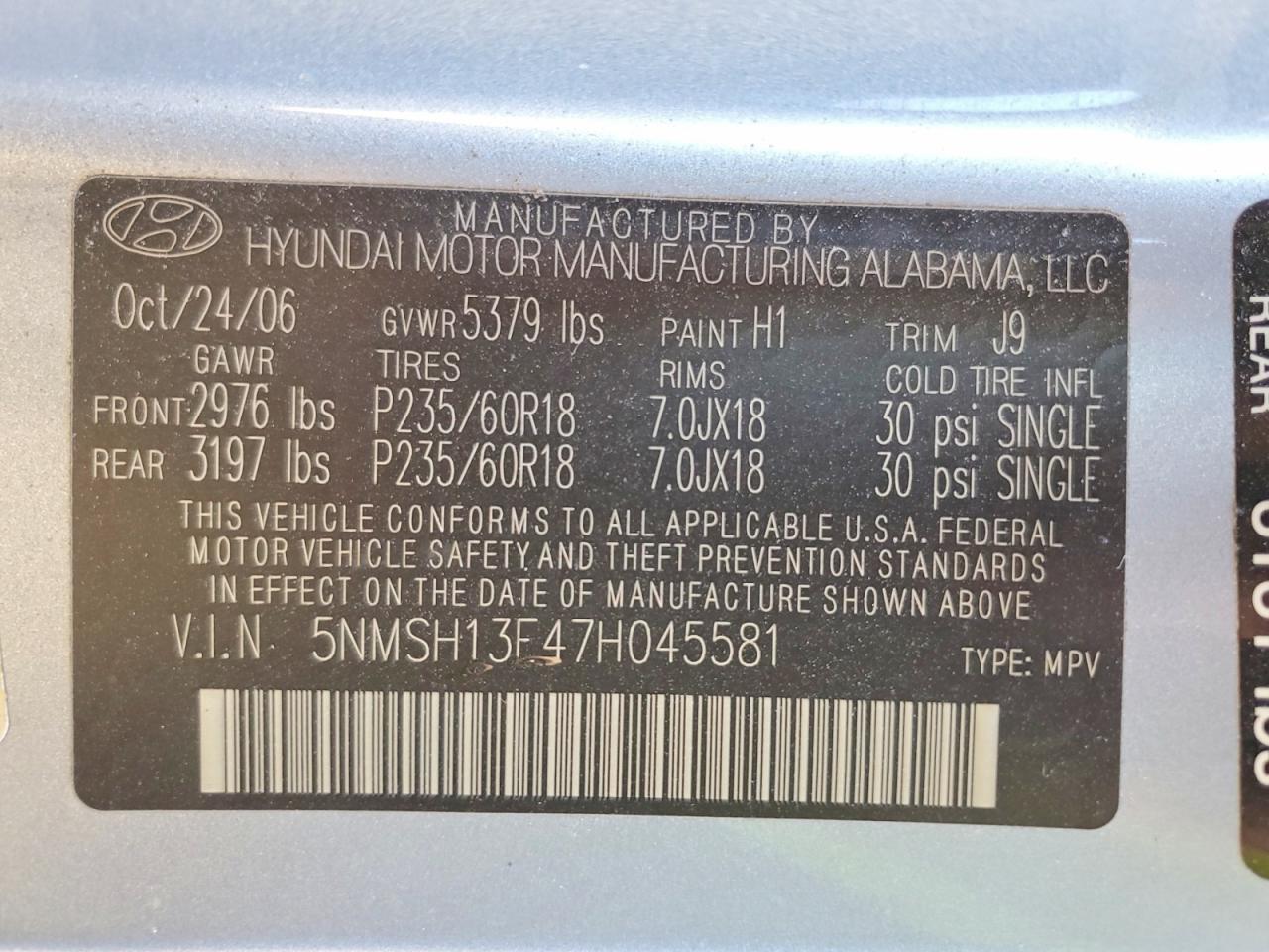 2007 HYUNDAI SANTA FE SE photo 25